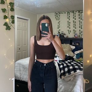 babaton brown sculpt knit squareneck cropped tank